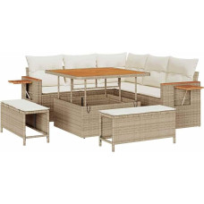 Rantry 8-teiliges Garten Sofa Set mit Kissen Beige Poly Rattan Akazie Gartenlounge Model3365116