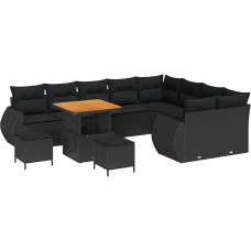 Rantry 12-teiliges Garten Sofa Set mit Kissen Schwarz Poly Rattan Akazie Gartenlounge Model3363859