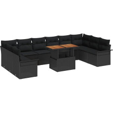 11-teiliges Garten-Sofa-Set mit Kissen Schwarz Poly-Rattan, 2-Sitzer Garten-Sofa mit Stauraum & Kissen Schwarz Poly-Rattan Gartenlounge Model3358123