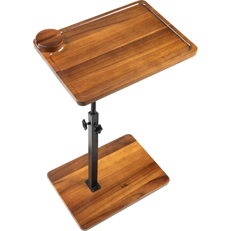 LVETOLS tahke akaatsiapuidust kohvilaud 360° pöörlev ja reguleeritava kõrgusega C-laud koos telefoni ja tahvelarvuti stendiga TV-taldrikuga diivanil söömiseks magamistoas elutuppa piklikuks