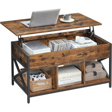 VASAGLE Lift Top ULCT202B01 kohvilaud koos hoiukambriga peidetud kambrite ja tõsteplaadiga elutoa kontorisse 19,7 x 39,4 x (19,3-24,4 tolli) Rustic Brown ja must