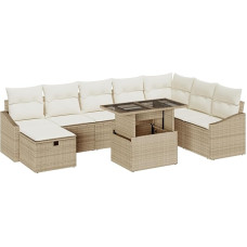 Rantry 9-teiliges Gartensofa Set mit Kissen Beige Poly Rattan Gartenlounge Model3359858