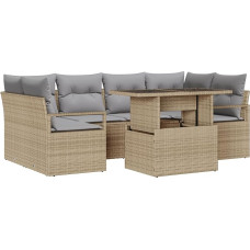 7-teilige Garten Sofaset mit Kissen Beige Poly Rattan Gartenlounge Model3357493