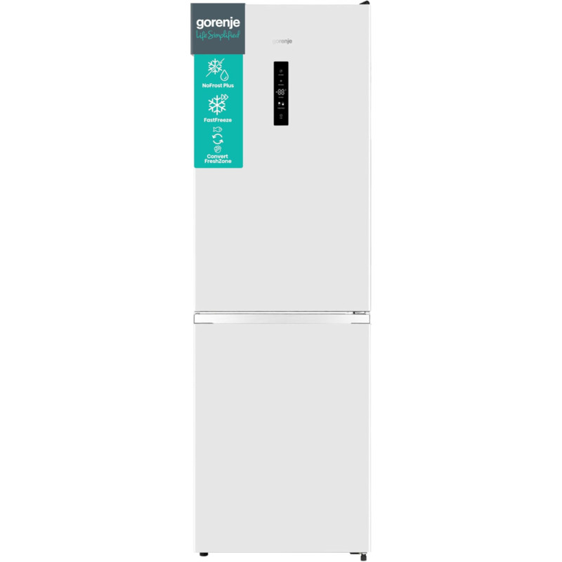 Gorenje N 619EAW4 Fridge-Freezer Combination, LED Display, 186 cm, 300 L, NoFrostPlus, Vegetable Compartment with Moisture Control, FastFreeze, White