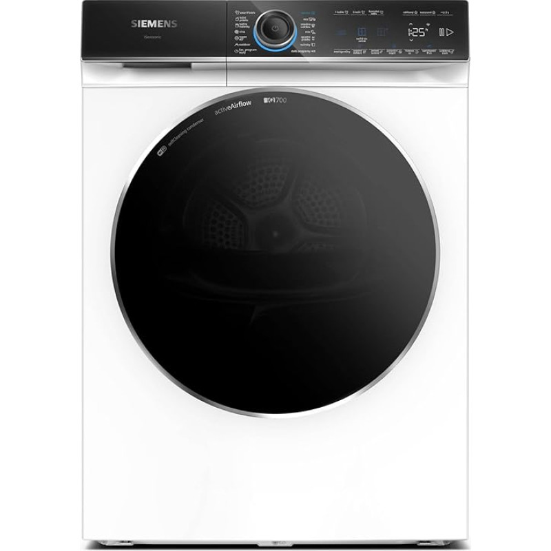 Siemens WR47B2C40 iQ700 Heat Pump Dryer, 9 kg, Self-Cleaning Condenser, AutoDry, Short Program 40 Inch, Refill Function, Reversing Drum, Half Load, LED Display, Touch Control