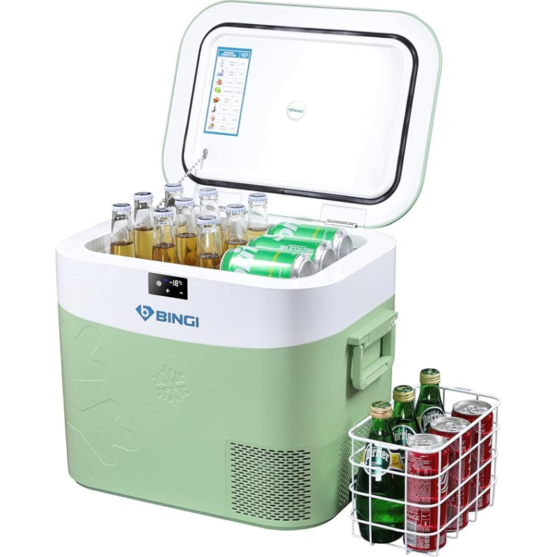 Bingi Compressor Cool Box, 22 Litres, Portable Car Refrigerator, 12/24 V DC and 230 V AC Mini Freezer for Car, Truck, Camping, Motorhome and Home (15°C to -18°C)