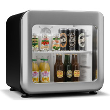 Klarstein Audrey Evo Drinks Fridge with Glass Door - 46L Mini Fridge Retro Design Double Glazed Door LED Lighting 0-10°C Energy Class C Silver