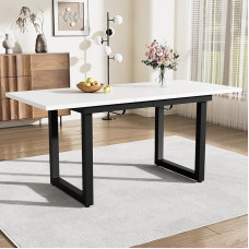 Merax söögilaud, pikendatav söögilaud metallist jalgadega, ristkülikukujuline köögilaud elutuppa ja söögituppa, valge