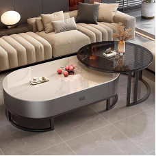 Moderner, ovaler Couchtisch mit Steinplatte, Nisttische mit stabilem Stahlrahmen, perfekt für Wohnzimmer, Schlafzimmer oder Heimdekoration, stilvolle und funktionale Möbel