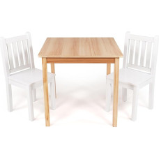 Humble Crew ristkülikukujuline puidust laud lastele koos 2 tooliga, naturaalne puit/valge
