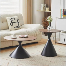 BK&MF Modernne ümmargune kohvilaud 2-st komplektist, terasraamiga kesklaud, külgmine otselaud, lihtne kokkupanek elutoa mööblile, B, 70 + 50 cm