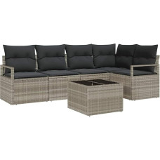 Rantry 6-teiliges Garten Sofa Set mit Kissen Grau Poly Rattan Gartenlounge Model3355061