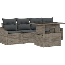 Rantry 5-teiliges Garten Sofa Set mit Kissen Grau Poly Rattan Gartenlounge Model3357642