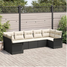 Rantry 7-teiliges Garten-Sofa-Set mit Kissen Schwarz Poly-Rattan Gartenlounge Model3345507