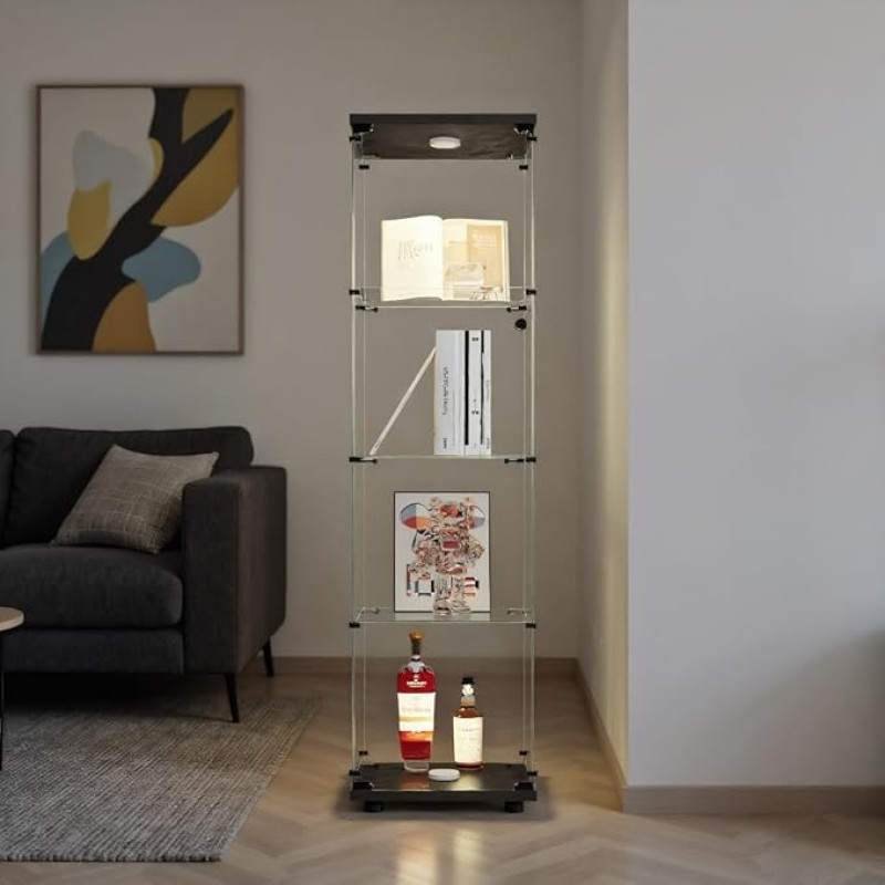 FOERPL LED vitriinkapp, klaasist vitriinkapp kollektsioonide jaoks koos uksega, klaasist vitriinkapp, 4 tasandit, vitriinkapp lukuga, vitriinkapp, mööbel elutuppa, baari (4