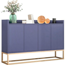 BestAlice mobiilne küljepaneel, köögikapp, kaasaegne hoiukapp, elutoa küljepaneel, 120 x 30 x 80 cm, metallraamiga, kuldsete jalgade ja riiulitega, elutuppa, esikusse (sinine)