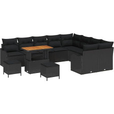Rantry 12 Teile Garten Diivan Set mit Kissen Schwarz Poly Rattan Akazie Gartenlounge Model3362304