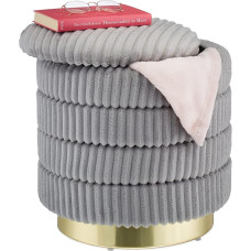 Relaxdays Sametist tugitooli hoiuruumiga, ümmargune, elegantne polsterdatud tugitooli, K x S: 43,5 x 41 cm, Corduroy tugitooli, Hall/kuldne