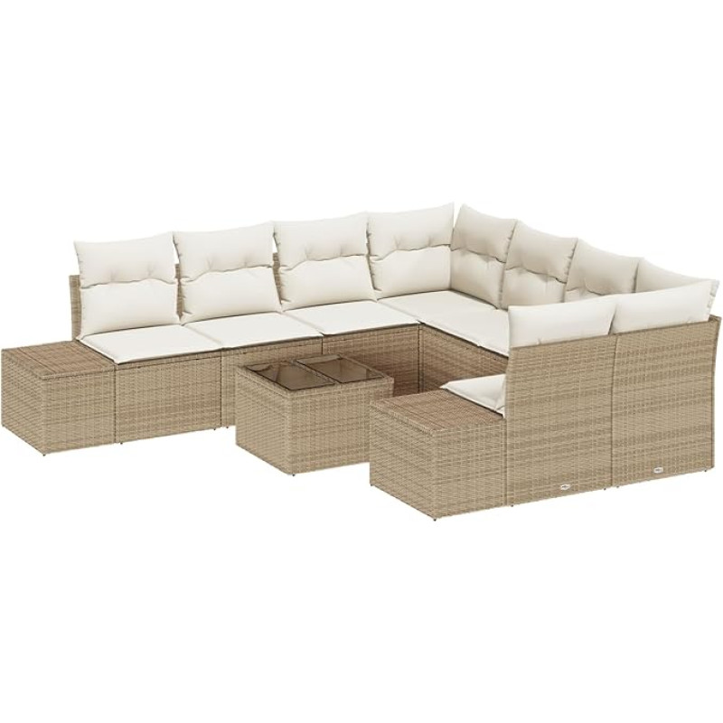 Rantry 9-teiliges Garten Sofa Set mit Kissen Beige Poly Rattan Gartenlounge Model3355670