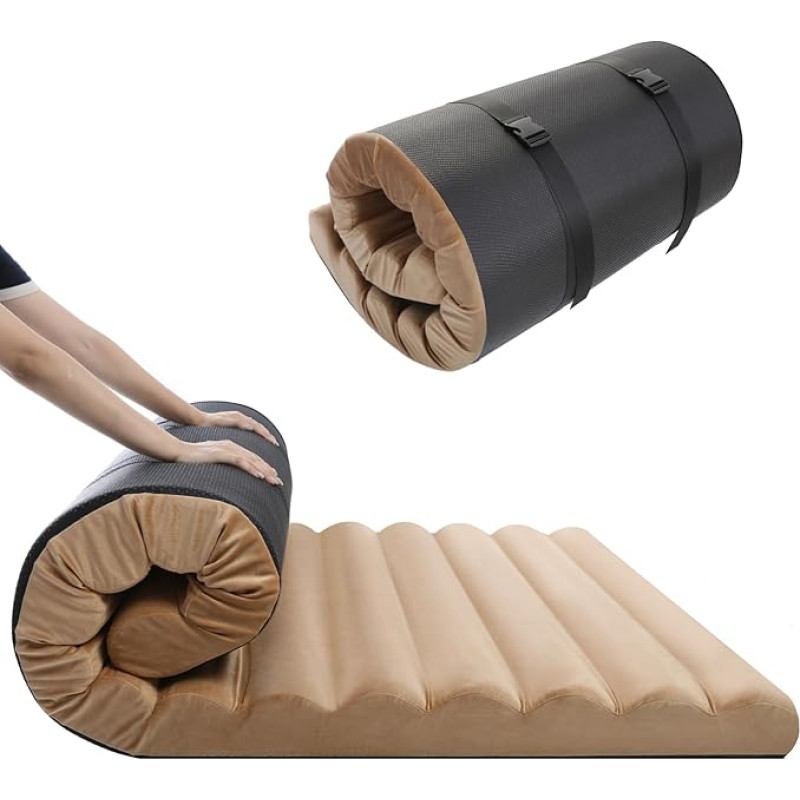 MeMoreCool Double Bed Roll Up Põrandamatrats, 10 cm paksune, kaasaskantav futon madrats, kõrge tihedusega vaht, kokkupandav madrats, põrandakülalisvoodi, kindel madrats reisimiseks, auto telk, 190 x 120 cm.