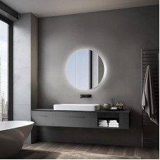 Talos Picasso Style peegelkapp vahetatava valgustusega Diameeter 80 cm Vannitoa peegelkapp 2 riiuliga Alumiinium tagapaneeliga