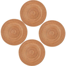 Gadpiparty 4 Stück Teiliges Handgefertigtes Rundes Rattan Hitzebeständig Isolierend Vielseitig für Kaffeetassen Tischdekoration Küche Bauernhausstil