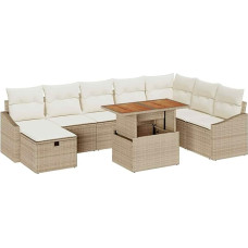 Rantry 9-teiliges Garten Sofa Set mit Kissen Beige Poly Rattan Gartenlounge Model3360040