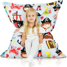 Italpouf Sitzsack XL Riesensitzsack, Sitzkissen Indoor, Sitzsack Sessel für Kinder, EPS Perlen Füllung, Abnehmbarer Bezug, Maschinenwaschbar, Piraten, 135x98 cm