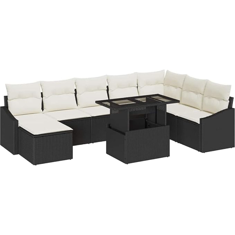 Rantry 9-teiliges Garten Sofa Set mit Kissen in Schwarz aus Poly Rattan Gartenlounge Model3349053