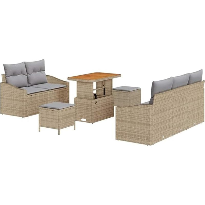Rantry 8-teiliges Garten Sofa Set mit Kissen Beige Poly-Rattan Akazie Gartenlounge Model3362602