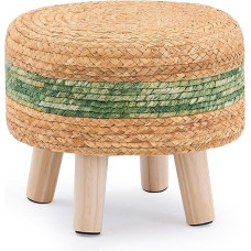 LGENHOOM Looduslik vesihüatsindi Ottomani käsitsi kootud ümmargune madal männi jalgadega pehme polsterdatud jalatugi elutuppa või magamistuppa (roheline)