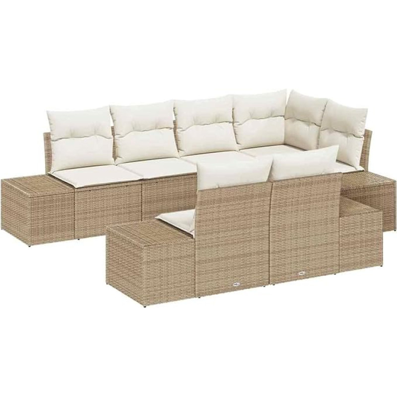 7-Teiliges Garten Sofa Set mit Kissen Beige Poly Rattan Gartenlounge Model3355770