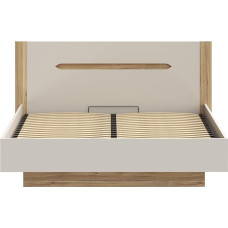 Forte EDWAL voodi lamellpind 180 cm, kaasaegne voodiraam koos panipaigaga lamellpõhja all, puukomposiit, kasmiir | beež puidudekor, 196,2 cm lai x 105,7 cm kõrge x 206,6 cm sügavus