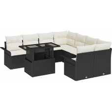 9-teiliges Garten-Sofa-Set mit Kissen - Schwarz Poly Rattan, 2-Sitzer Garten-Sofa mit Stauraum & Kissen - Schwarz Poly Rattan Gartenlounge Model3356990