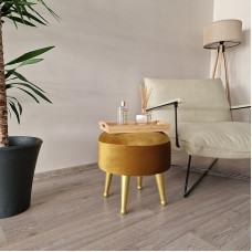 [en.casa] Laholm Velvet Stool Upholstered Stool Diameeter 40 cm Round Pouf Elegant Stool 4 Golden Metal Legs Decor Makeup Stool for Living Room Bedroom Yellow