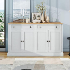 boorbin Suur küljepaneel 4 ukse ja 2 sahtliga, kaasaegne buffetkapp söögituppa ja elutuppa (150 x 86 x 40 cm) (naturaalne puit)