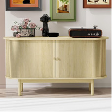 FAYICIC Retro kaasaegne puidust küljepaneel, liugustega liugustega kapp, 138 cm kapp reguleeritavate riiulitega (naturaalne puit).