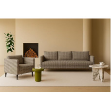 Sofello Modernes und minimalistisches Wohnzimmerset Harmony 3+1 mit Schlaffunktion im eleganten Pepita-Stoff - perfekt für stilvolle Wohnzimmer!
