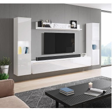 Muebles Slavic Paris XL elutoa mööblikomplekt, koos LED valgustusega, elutoa mööblikomplekt, kaasaegne elutoa mööbel (valge läikiv)