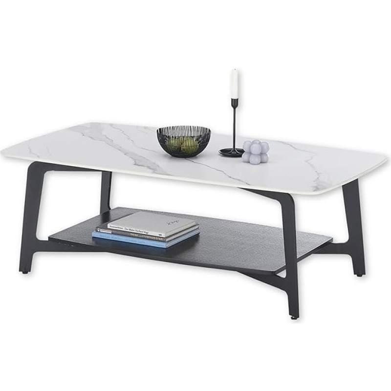 Stella Trading ISA kohvilaud marmori välimusega, valge, kaasaegne elutoa laud keraamilise plaadiga ja metallraamiga, 130 x 45 x 70 cm (B x K x S)