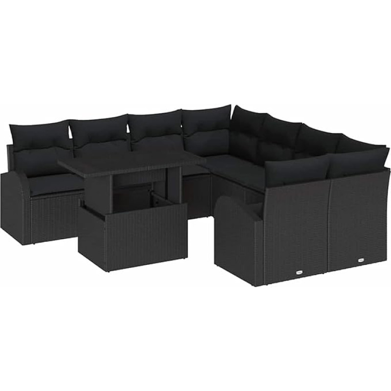Rantry 9-teilige Garten Sofa Set mit Kissen Schwarz Poly Rattan Gartenlounge Model3348619