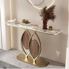 SXKLYRF Konsolentisch Gold aus Sinterstein, Flur Regal, Sofatisch mit Goldenem Rahmen und Geometrischem Design für Wohnzimmer, Eingangsbereich, Flur und Schlafzimmer(80x30x80cm/31x12x31in)