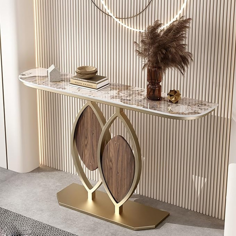 SXKLYRF Konsolentisch Gold aus Sinterstein, Flur Regal, Sofatisch mit Goldenem Rahmen und Geometrischem Design für Wohnzimmer, Eingangsbereich, Flur und Schlafzimmer(80x30x80cm/31x12x31in)
