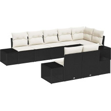 Rantry 8-teiliges Garten Sofa Set mit Kissen Schwarz Poly Rattan Gartenlounge Model3355776