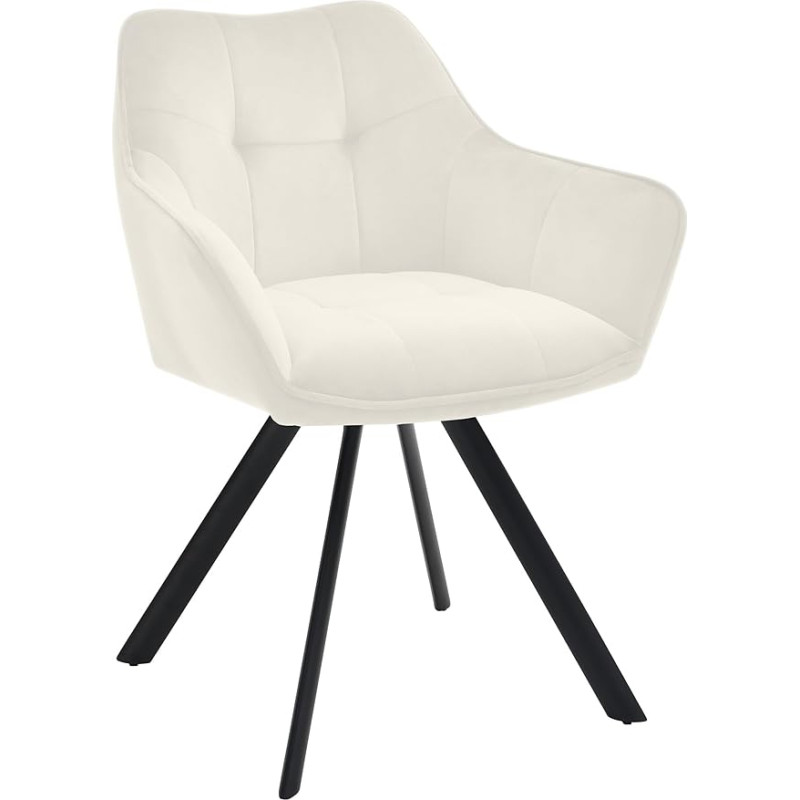 CLP Scott söögitoatool, sametkate või kangakate, köögitool metallraamiga ja põrandakaitse, elutoa polsterdatud tool käetoega, värv: Värv: kreem, materjal: värvus: kreem, värvus: kreem, materjal: värvus: kreem, värvus: kreem: Velvet