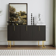 BTM kaasaegne 3 ukseline reguleeritavate riiulite, U-kujuliste kapiuste ja metallist käepidemete ning alusega küljepaneel söögituppa ja kööki (must)