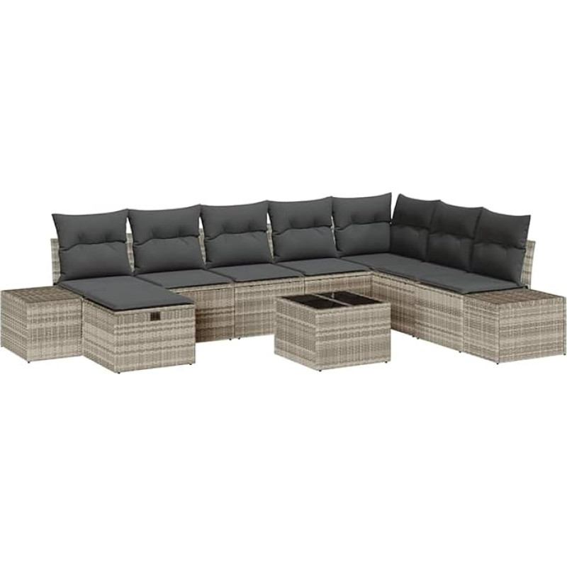 Rantry 9-teiliges Garten Sofa Set mit Kissen Hellgrau Poly Rattan Gartenlounge Model3360773