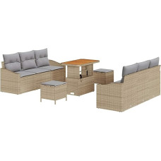 Rantry 9-teiliges Garten Sofa Set mit Kissen Beige Poly Rattan Akazie Gartenlounge Model3362612