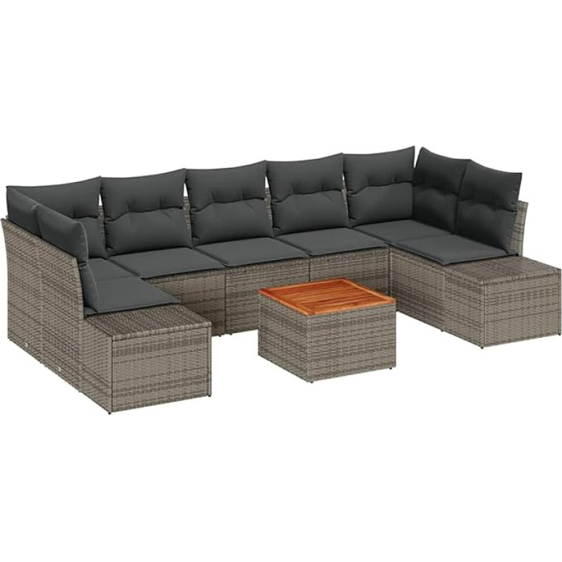 Rantry 8-teiliges Garten Sofa Set mit Kissen Grau Poly Rattan Akazie Gartenlounge Model3347923