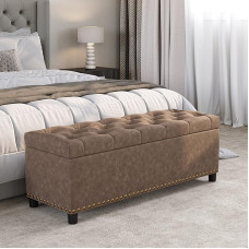 BELLEZE 47-tolline ladustamise Ottoman, Ottoman Faux Leather Storage Bench koos Safety Close Hinge, Ottoman koos ladustamisega elutuppa, esikusse, koridori, jalgade toetamiseks, tugi 300 naela - Rustic Brown